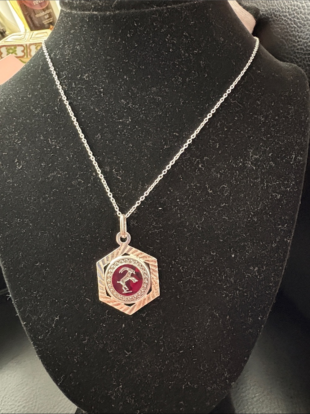 Vintage 925 Silver Sterling H. Stern Hexagon Zodiac Pendant And Necklace